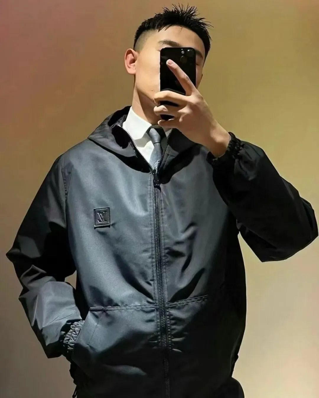 Louis Vuitton/Louis Vuitton leather stamp logo dark pattern jacquard double-sided jacket